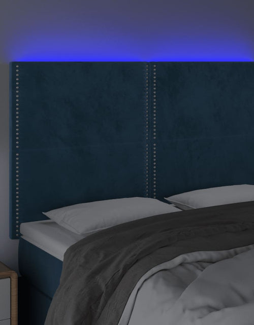 Încărcați imaginea în vizualizatorul Galerie, Tăblie de pat cu LED, albastru închis, 144x5x118/128cm, catifea - Lando
