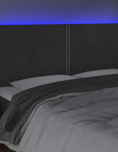 Загрузите изображение в средство просмотра галереи, Tăblie de pat cu LED, gri închis, 200x5x118/128 cm, catifea - Lando
