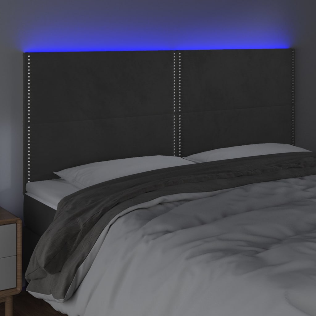 Tăblie de pat cu LED, gri închis, 200x5x118/128 cm, catifea - Lando