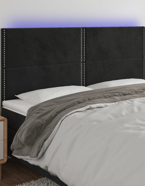 Încărcați imaginea în vizualizatorul Galerie, Tăblie de pat cu LED, negru, 200x5x118/128 cm, catifea - Lando
