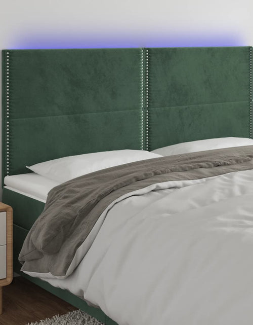 Încărcați imaginea în vizualizatorul Galerie, Tăblie de pat cu LED, verde închis, 200x5x118/128 cm, catifea - Lando
