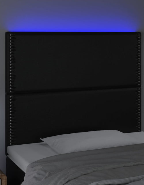 Încărcați imaginea în vizualizatorul Galerie, Tăblie de pat cu LED, negru, 80x5x118/128 cm, piele ecologică - Lando
