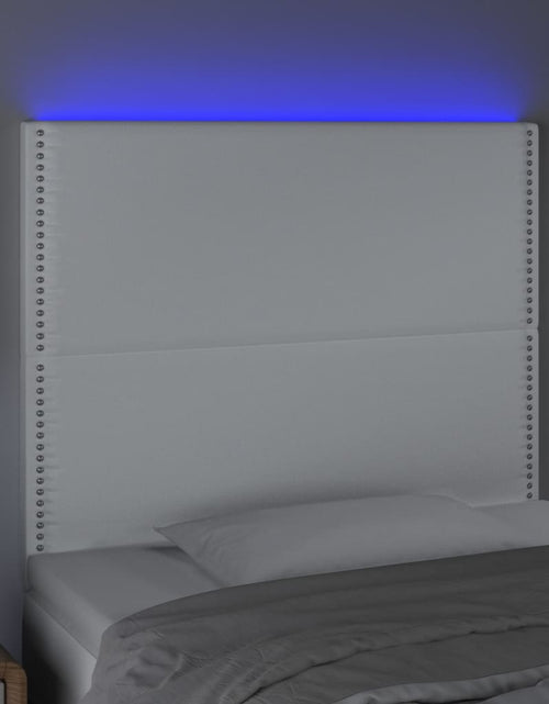 Загрузите изображение в средство просмотра галереи, Tăblie de pat cu LED, alb, 80x5x118/128 cm, piele ecologică - Lando
