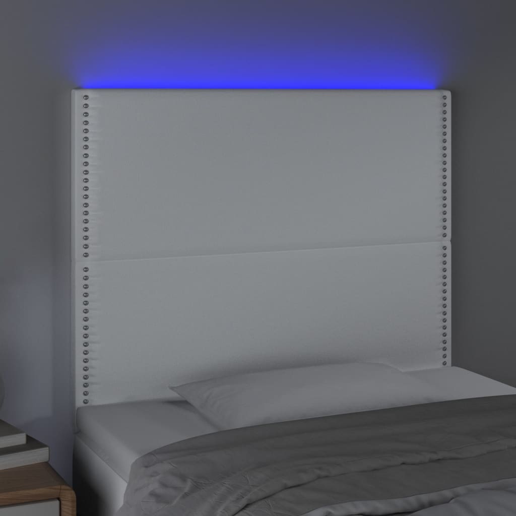 Tăblie de pat cu LED, alb, 80x5x118/128 cm, piele ecologică - Lando