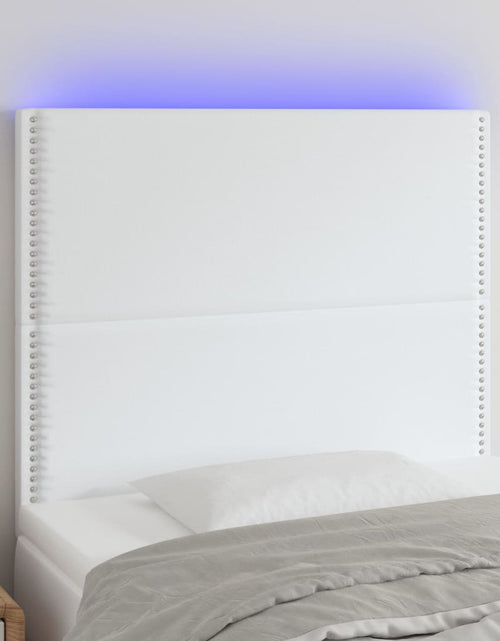 Încărcați imaginea în vizualizatorul Galerie, Tăblie de pat cu LED, alb, 80x5x118/128 cm, piele ecologică - Lando
