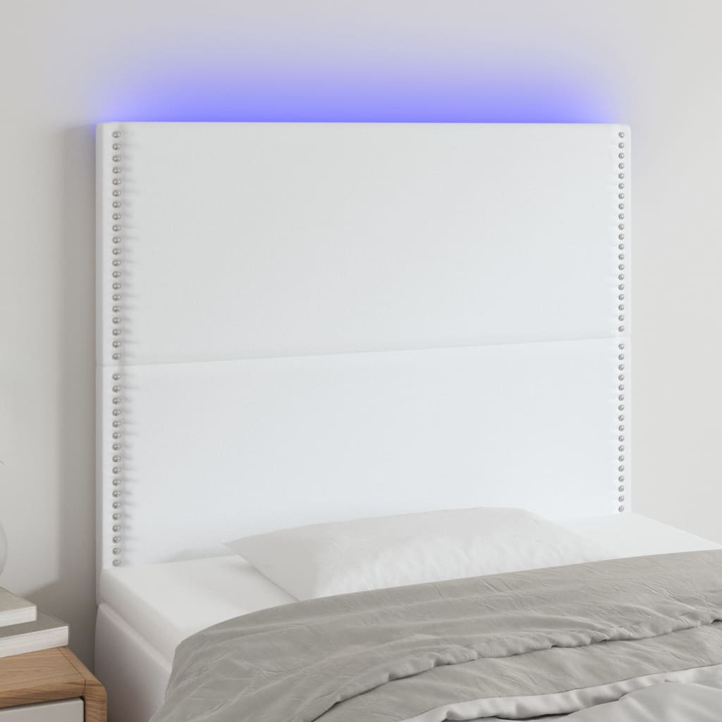 Tăblie de pat cu LED, alb, 80x5x118/128 cm, piele ecologică - Lando