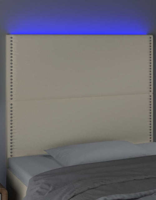 Încărcați imaginea în vizualizatorul Galerie, Tăblie de pat cu LED, crem, 90x5x118/128 cm, piele ecologică - Lando
