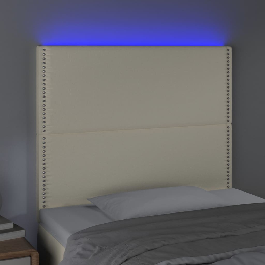 Tăblie de pat cu LED, crem, 90x5x118/128 cm, piele ecologică - Lando