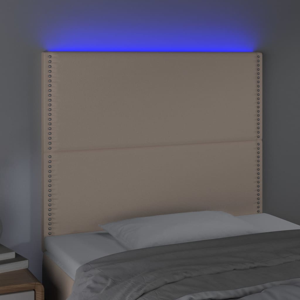 Tăblie de pat cu LED, cappuccino, 100x5x118/128 cm, piele eco - Lando