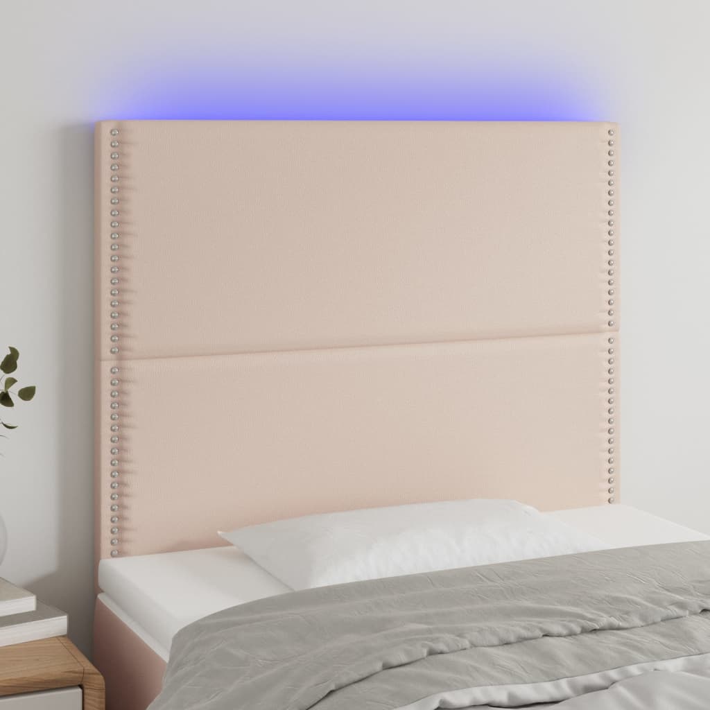 Tăblie de pat cu LED, cappuccino, 100x5x118/128 cm, piele eco - Lando