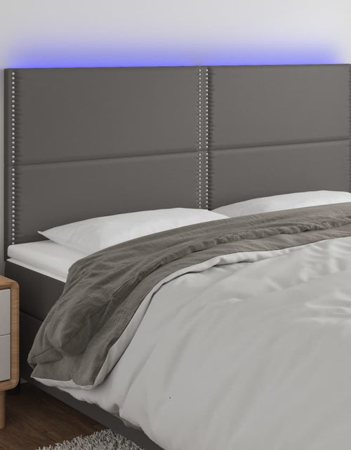 Încărcați imaginea în vizualizatorul Galerie, Tăblie de pat cu LED, gri, 200x5x118/128 cm, piele ecologică - Lando
