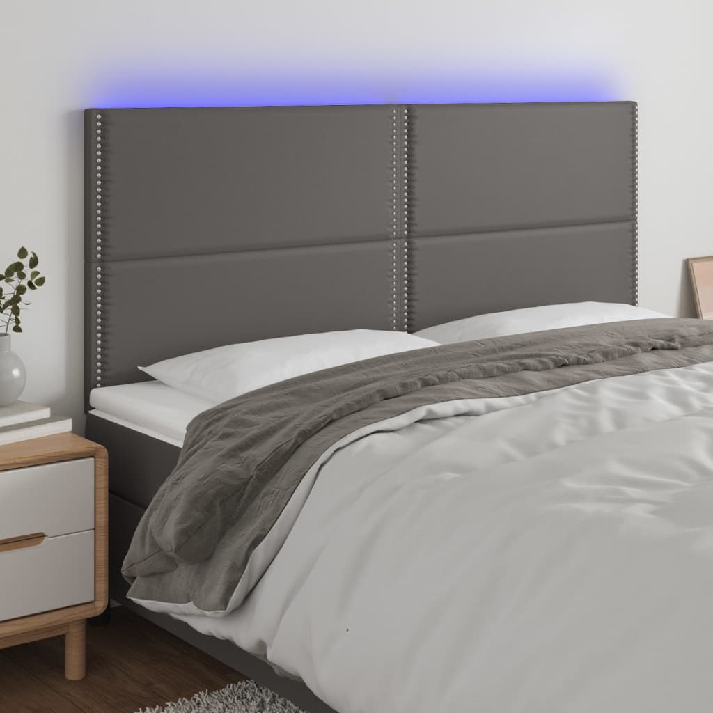 Tăblie de pat cu LED, gri, 200x5x118/128 cm, piele ecologică - Lando