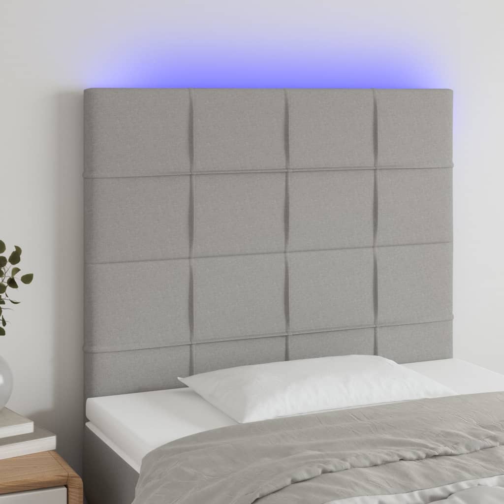 Tăblie de pat cu LED, gri deschis, 80x5x118/128 cm, textil - Lando