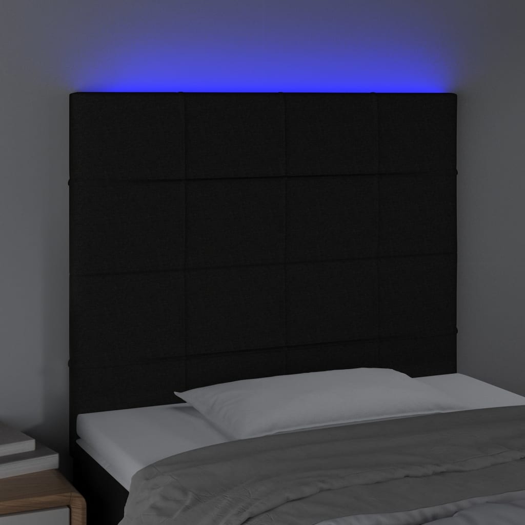 Tăblie de pat cu LED, negru, 100x5x118/128 cm, textil - Lando