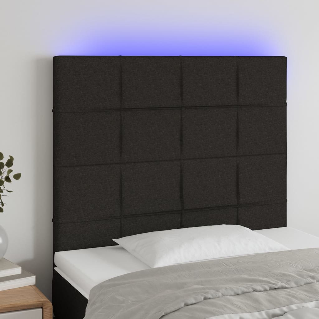 Tăblie de pat cu LED, negru, 100x5x118/128 cm, textil - Lando