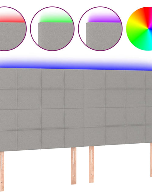 Загрузите изображение в средство просмотра галереи, Tăblie de pat cu LED, gri deschis, 160x5x118/128 cm, textil - Lando
