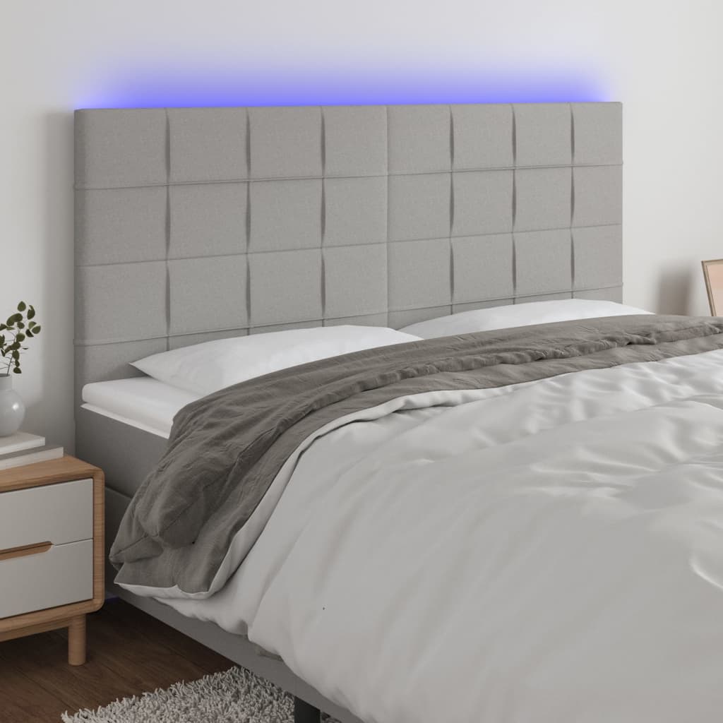 Tăblie de pat cu LED, gri deschis, 160x5x118/128 cm, textil - Lando