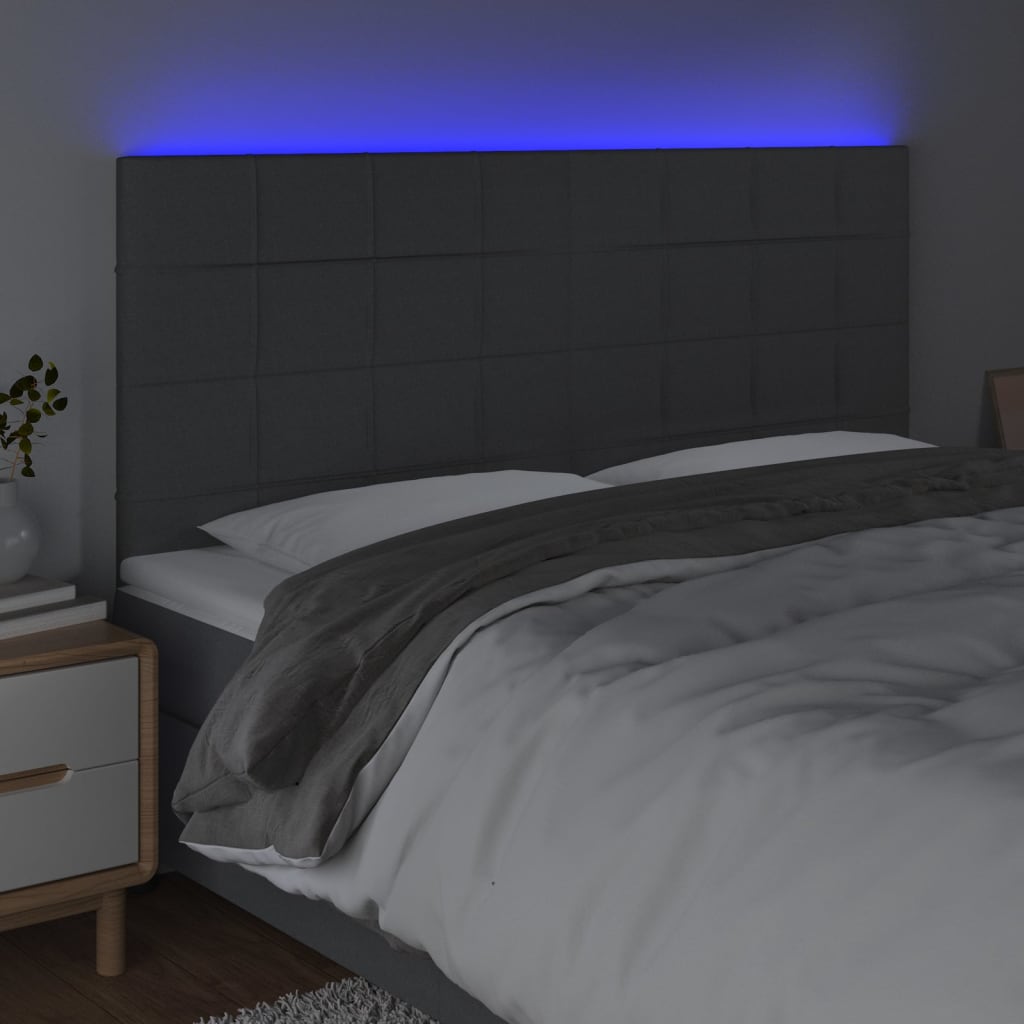 Tăblie de pat cu LED, gri închis, 160x5x118/128 cm, textil - Lando