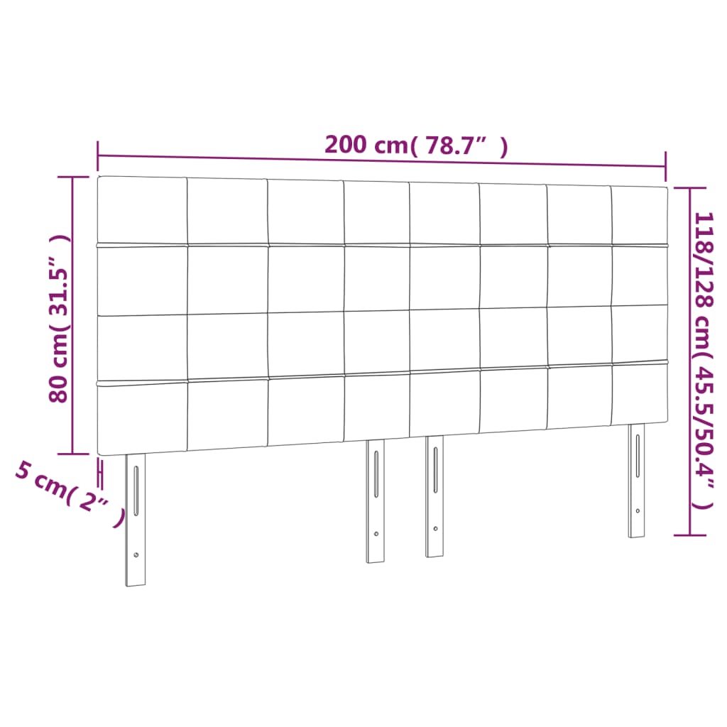 Tăblie de pat cu LED, negru, 200x5x118/128 cm, textil - Lando