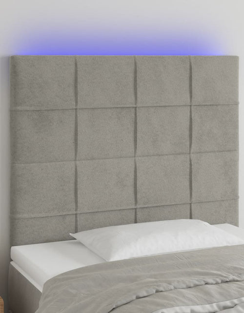 Încărcați imaginea în vizualizatorul Galerie, Tăblie de pat cu LED, gri deschis, 100x5x118/128 cm, catifea - Lando
