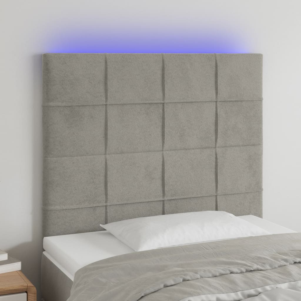 Tăblie de pat cu LED, gri deschis, 100x5x118/128 cm, catifea - Lando