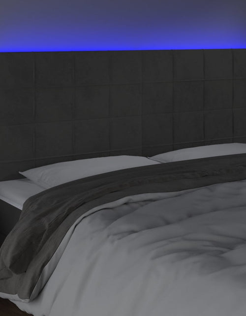 Încărcați imaginea în vizualizatorul Galerie, Tăblie de pat cu LED, gri închis, 200x5x118/128 cm, catifea - Lando
