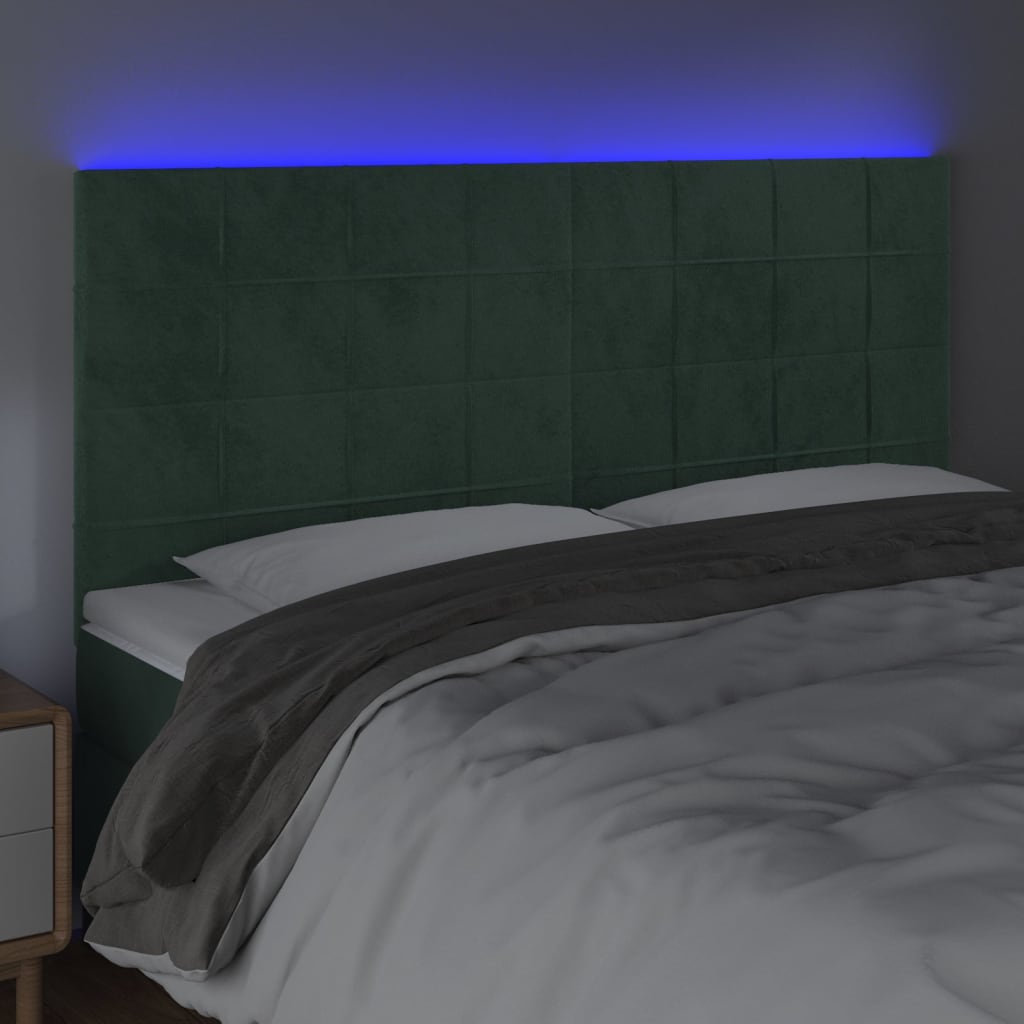 Tăblie de pat cu LED, verde închis, 200x5x118/128 cm, catifea - Lando