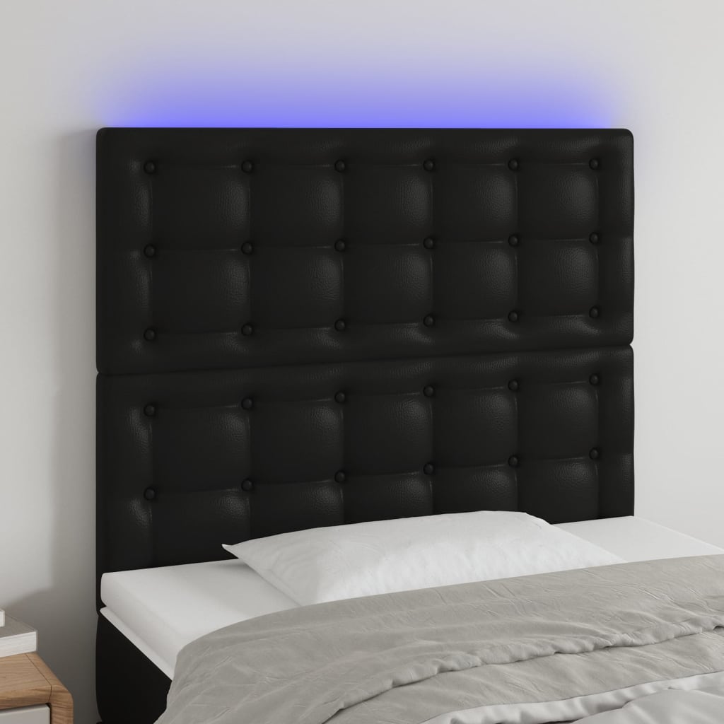 Tăblie de pat cu LED, negru, 100x5x118/128 cm, piele ecologică - Lando