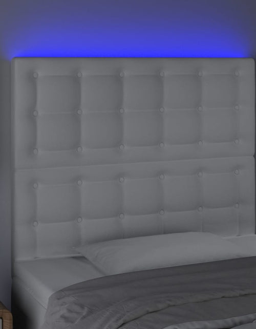 Încărcați imaginea în vizualizatorul Galerie, Tăblie de pat cu LED, alb, 100x5x118/128 cm, piele ecologică - Lando
