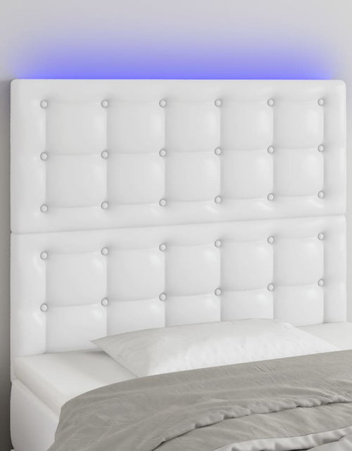 Загрузите изображение в средство просмотра галереи, Tăblie de pat cu LED, alb, 100x5x118/128 cm, piele ecologică - Lando
