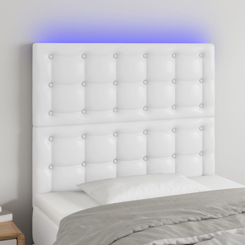 Tăblie de pat cu LED, alb, 100x5x118/128 cm, piele ecologică - Lando