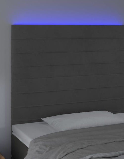 Încărcați imaginea în vizualizatorul Galerie, Tăblie de pat cu LED, gri închis, 80x5x118/128 cm, catifea - Lando
