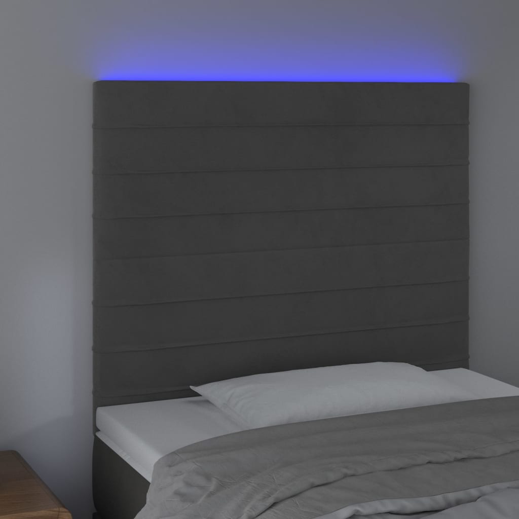 Tăblie de pat cu LED, gri închis, 80x5x118/128 cm, catifea - Lando