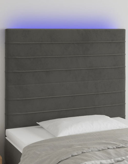 Încărcați imaginea în vizualizatorul Galerie, Tăblie de pat cu LED, gri închis, 80x5x118/128 cm, catifea - Lando
