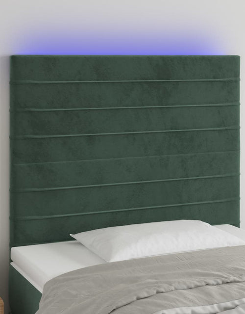 Încărcați imaginea în vizualizatorul Galerie, Tăblie de pat cu LED, verde închis, 100x5x118/128 cm, catifea - Lando
