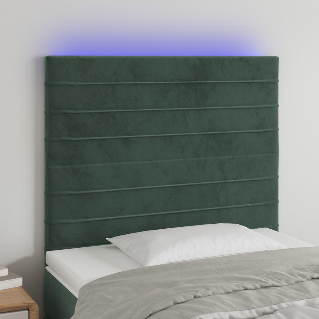 Tăblie de pat cu LED, verde închis, 100x5x118/128 cm, catifea - Lando