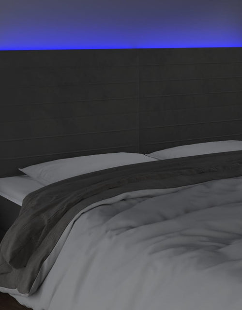 Загрузите изображение в средство просмотра галереи, Tăblie de pat cu LED, gri închis, 200x5x118/128 cm, catifea - Lando
