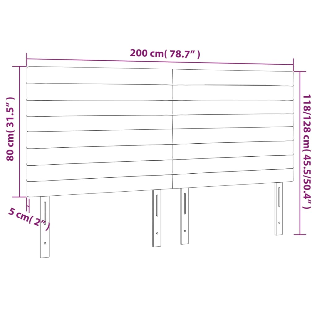 Tăblie de pat cu LED, gri închis, 200x5x118/128 cm, catifea - Lando