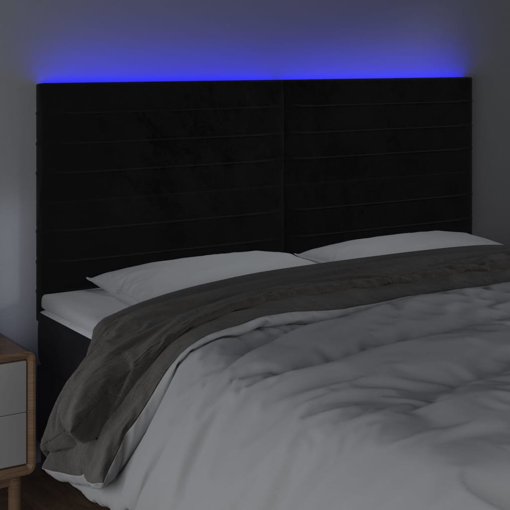 Tăblie de pat cu LED, negru, 200x5x118/128 cm, catifea - Lando