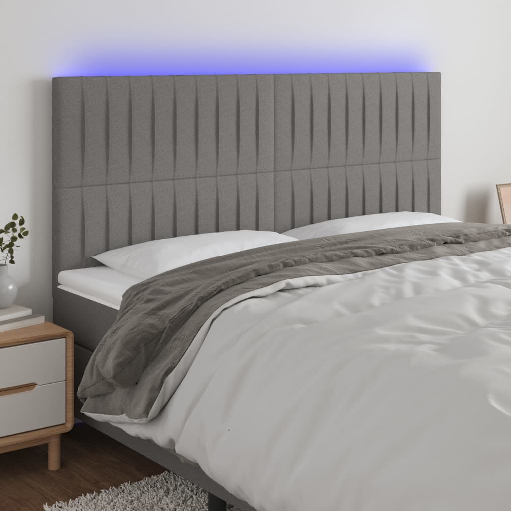 Tăblie de pat cu LED, gri închis, 200x5x118/128 cm, textil - Lando