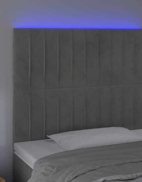 Загрузите изображение в средство просмотра галереи, Tăblie de pat cu LED, gri deschis, 100x5x118/128 cm, catifea - Lando
