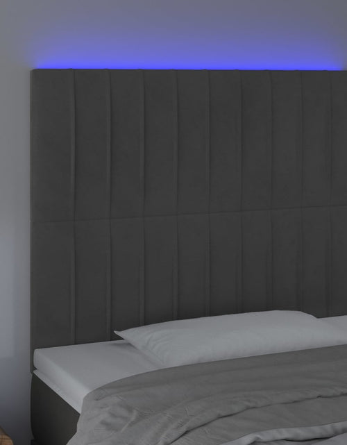 Încărcați imaginea în vizualizatorul Galerie, Tăblie de pat cu LED, gri închis, 100x5x118/128 cm, textil - Lando
