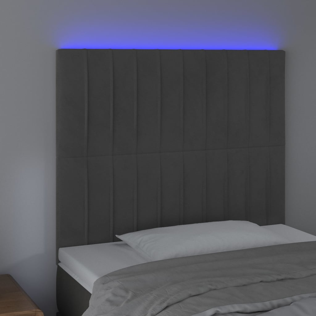Tăblie de pat cu LED, gri închis, 100x5x118/128 cm, textil - Lando