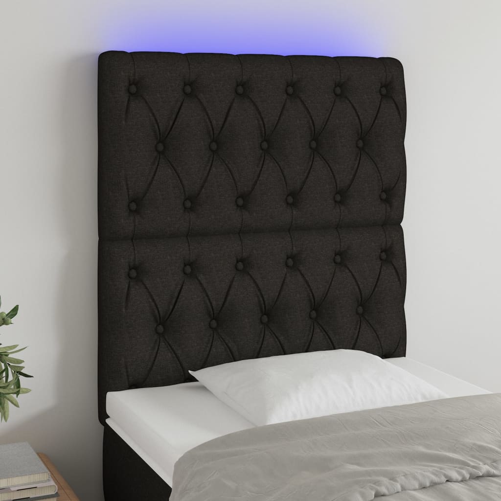 Tăblie de pat cu LED, negru, 80x7x118/128 cm, textil - Lando