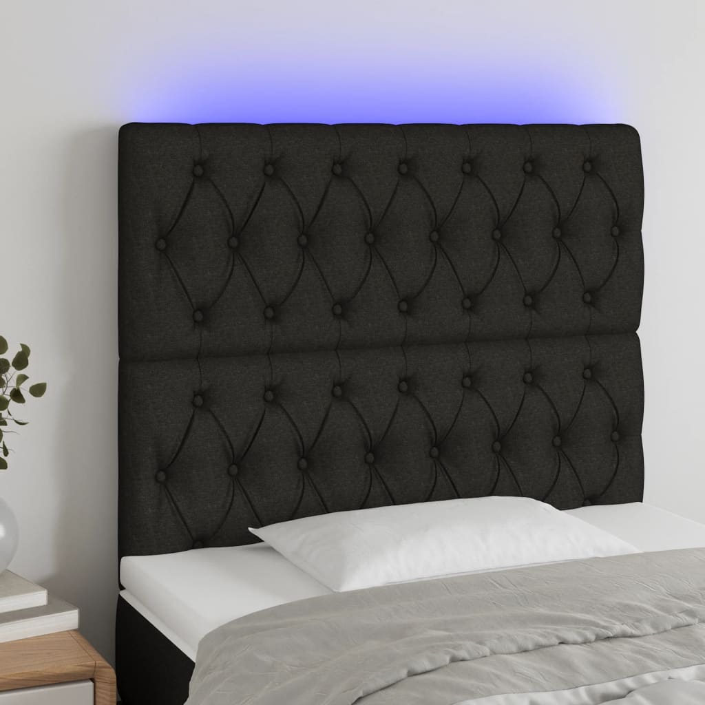 Tăblie de pat cu LED, negru, 90x7x118/128 cm, textil - Lando