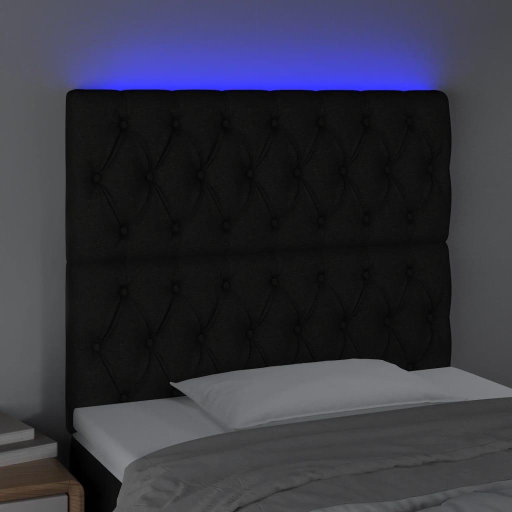 Tăblie de pat cu LED, negru, 100x7x118/128 cm, textil - Lando