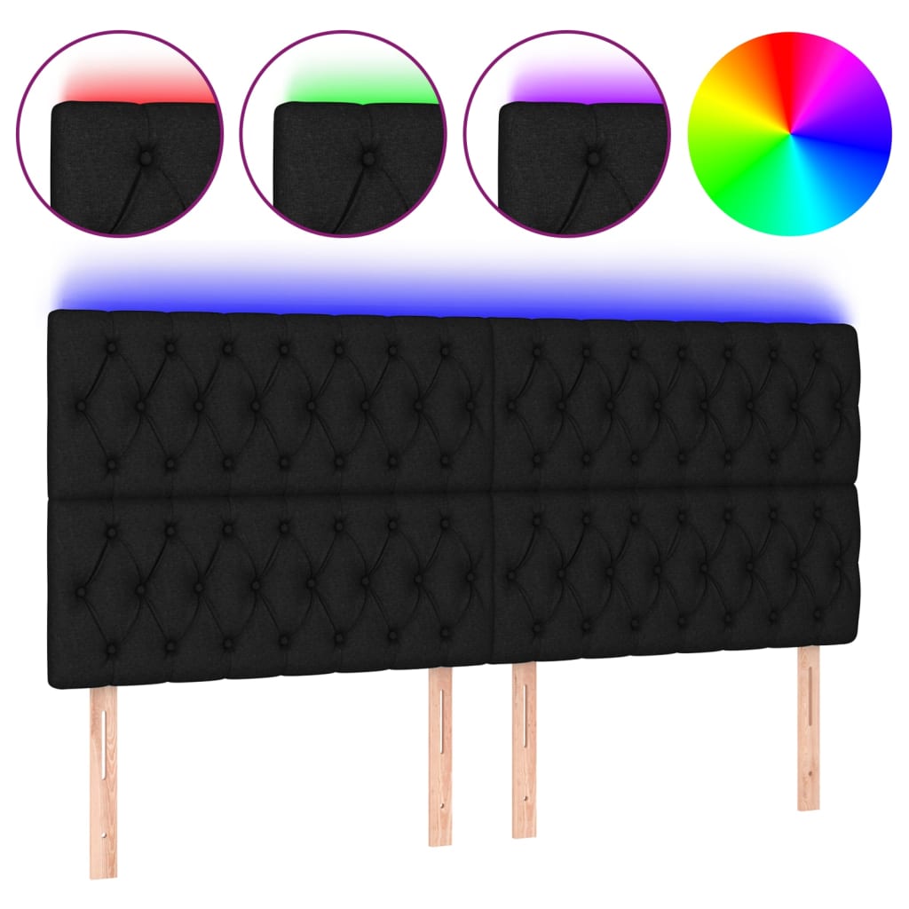 Tăblie de pat cu LED, negru, 200x7x118/128 cm, textil - Lando