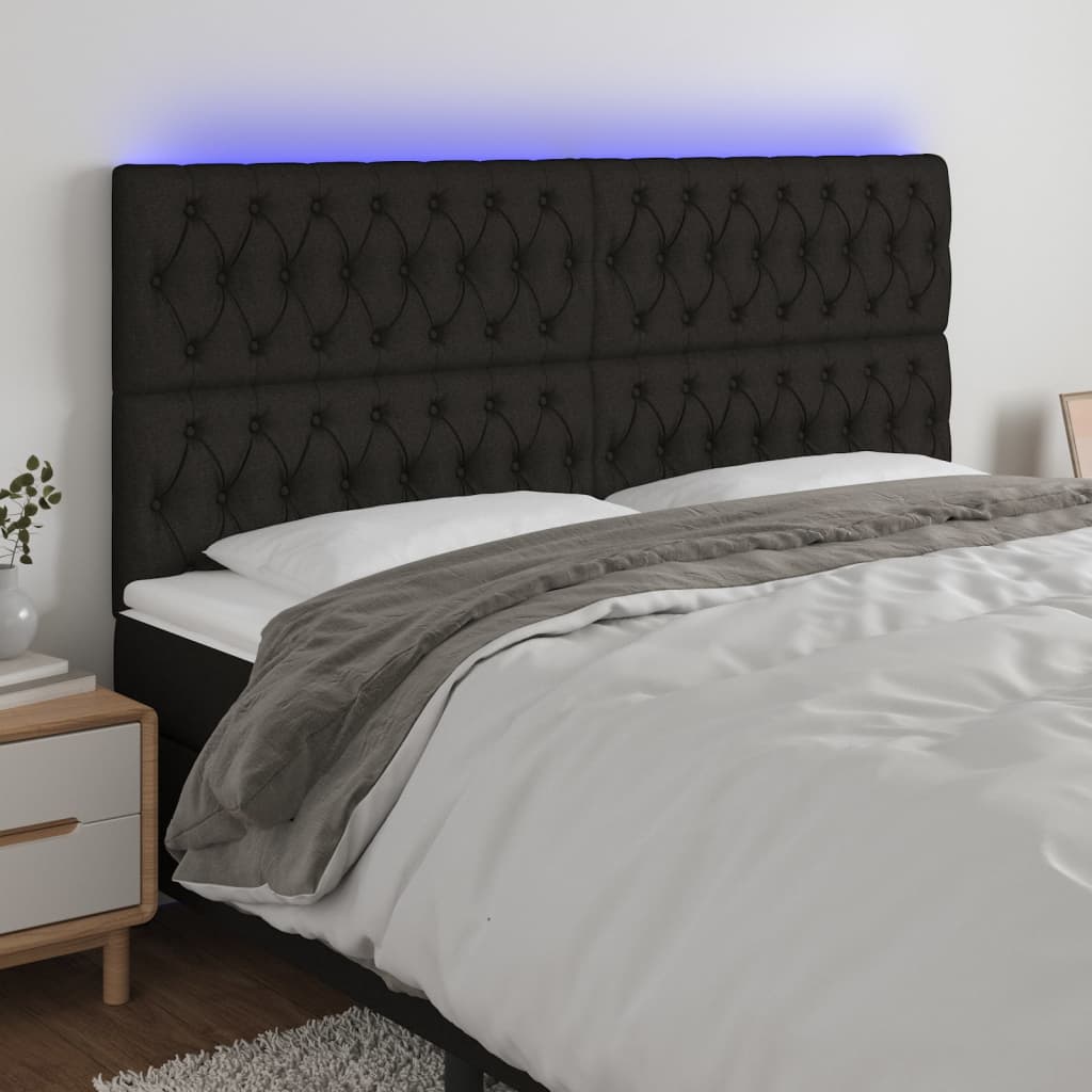 Tăblie de pat cu LED, negru, 200x7x118/128 cm, textil - Lando