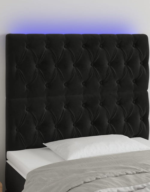 Загрузите изображение в средство просмотра галереи, Tăblie de pat cu LED, negru, 100x7x118/128 cm, catifea - Lando
