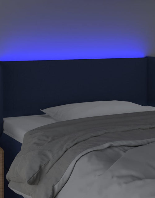 Загрузите изображение в средство просмотра галереи, Tăblie de pat cu LED, albastru, 83x16x78/88 cm, textil - Lando
